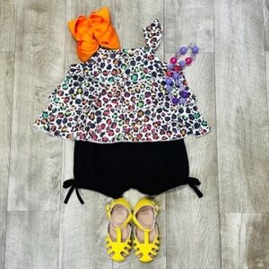 Boutique FUN Colorful Leopard Print Top and Black Shorts Set in size 2